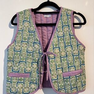 Floral Quilted Vest with Tie Closure